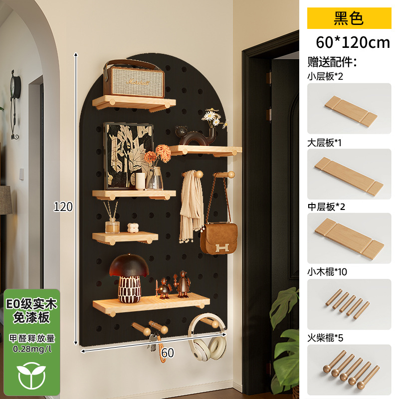 Hoyo de madera de color nuez hoyo tablero estante de madera sólida pared de modelado puerta de entrada de la casa pared detrás de la decoración estante de exhibición