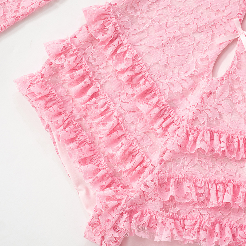 Mono ajustado sexy con cuello bajo y costuras de encaje para mujer