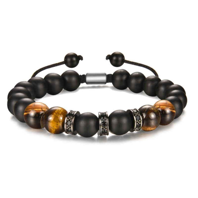 Obsidian Matte Braided Beaded Bracelet Men Tiger Eye Volcanic_voghion.com