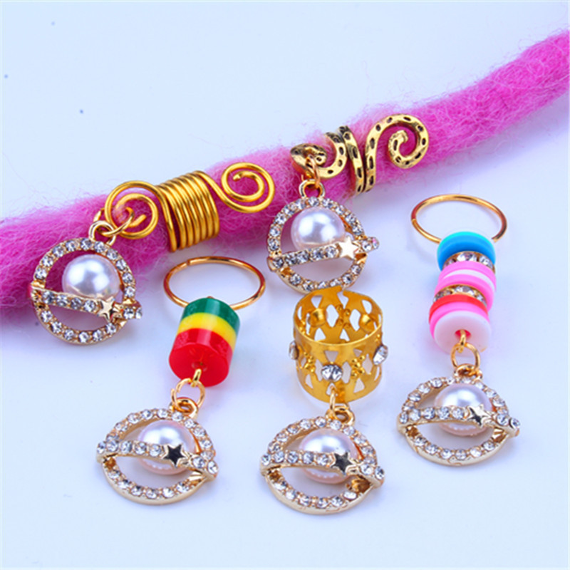 Perruque, dreadlocks, bague décorative, accessoire, ornement de cheveux, pendentif en alliage de zinc à ressort avec diamants, petit pendentif à faire soi-même_voghion.com