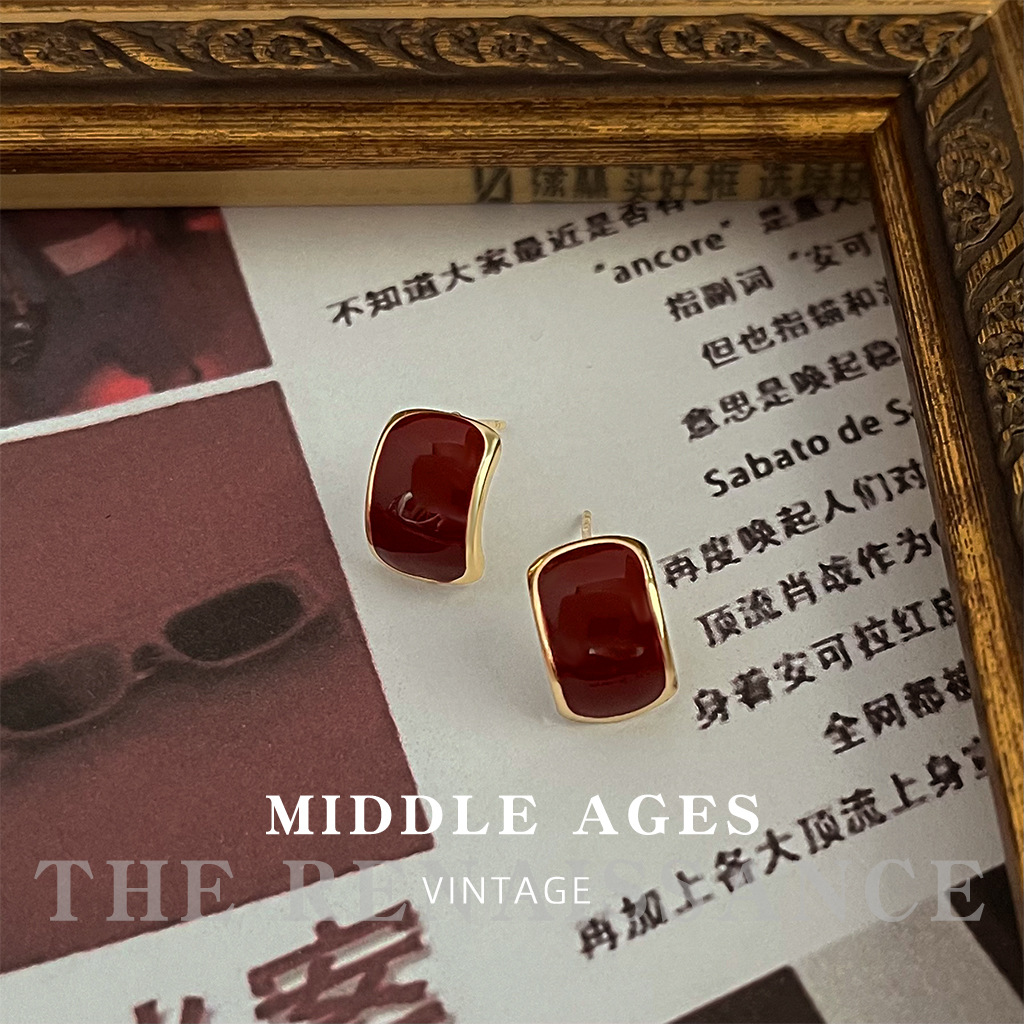 Vintage Zircon teardrop anchor red earrings oil drop vintage French style