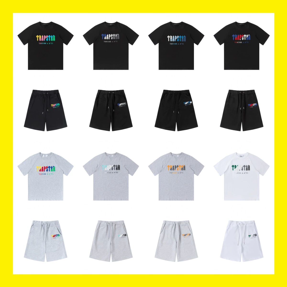 Трансграничная внешняя торговля Trapstar радужные буквы градиентное слово с принтом с короткими рукавами футболка fog High Street короткие брюки набор