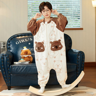 Children's New Autumn and Winter Flannel Pajamas for Boys and Babies Cartoon Capibara Coral Velvet Home Clothes Set