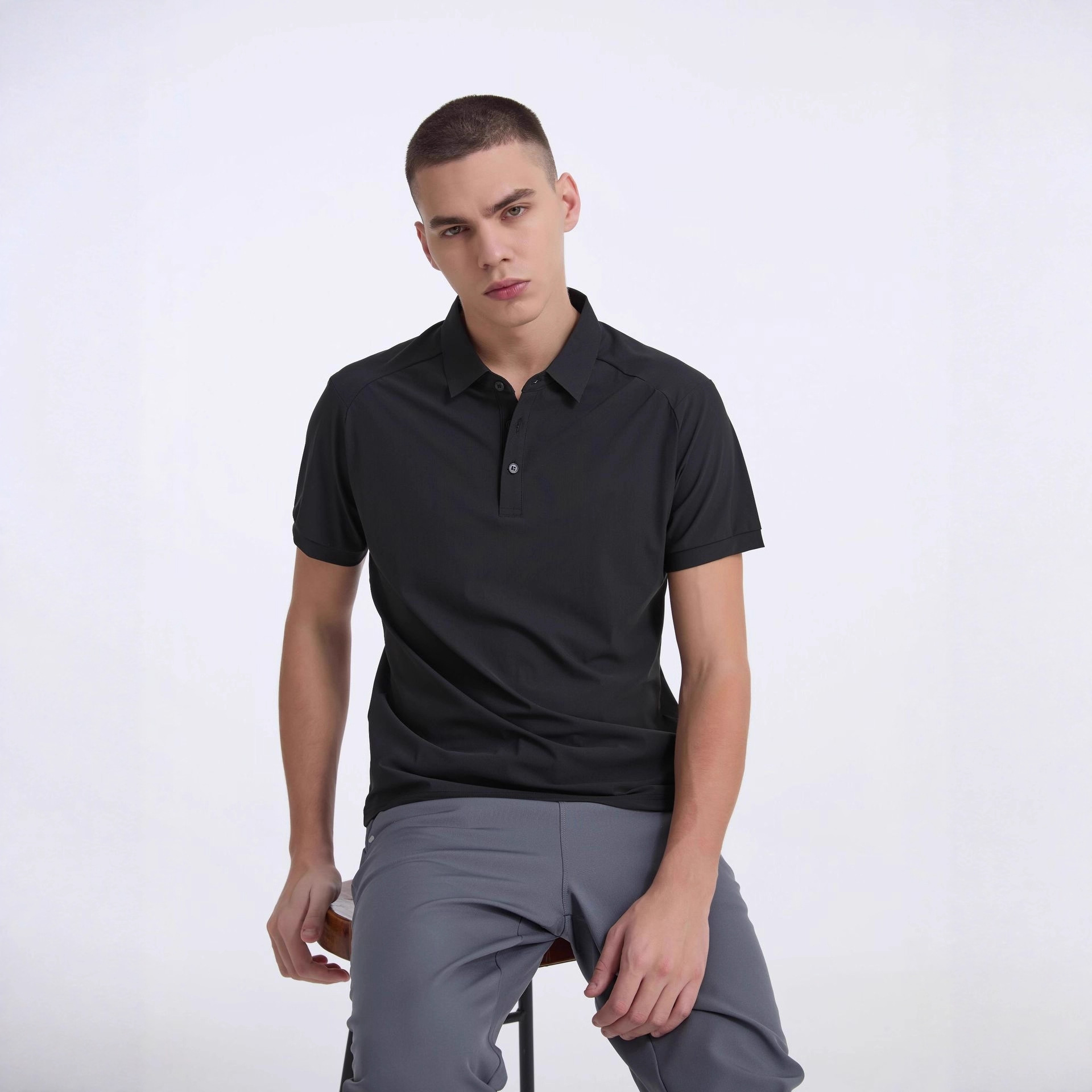 Men's Short-Sleeved Sports Polo Shirt, Golf Polo Shirt, Sun Protection, Instant Cooling, Business Casual Nylon T-Shirt