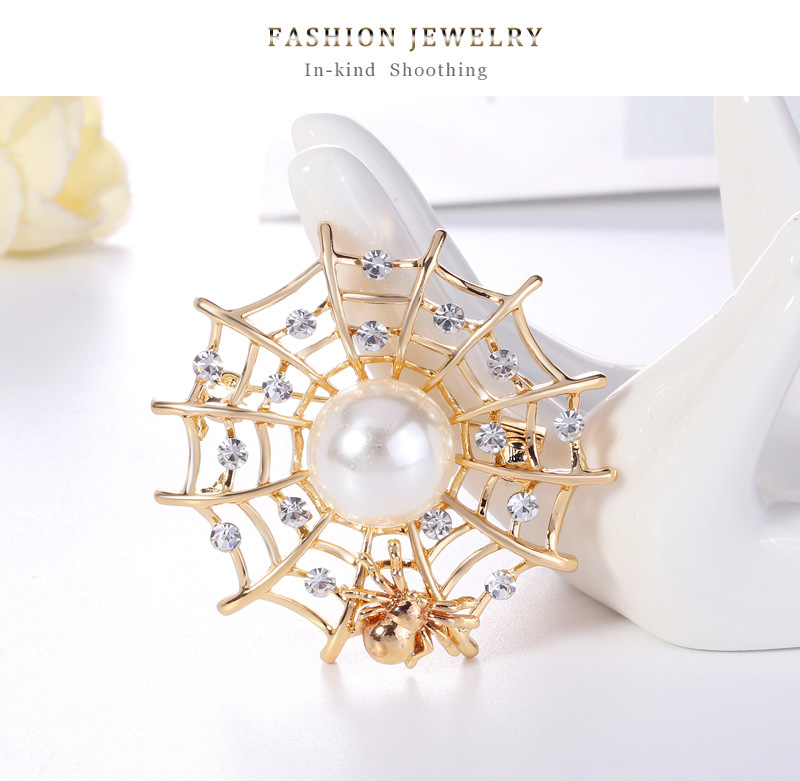 Fashion Pearl Rhinestone Spider Web Alloy Brooch Wholesale display picture 7