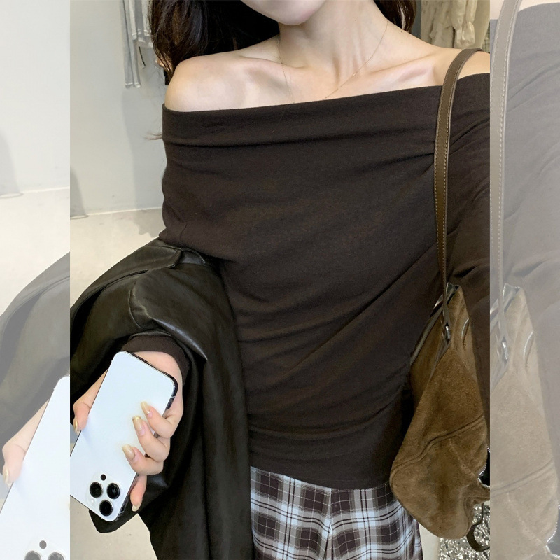 复古辣妹一字肩长袖T恤今年流行的爆款女装韩系早秋穿搭打底上衣|undefined