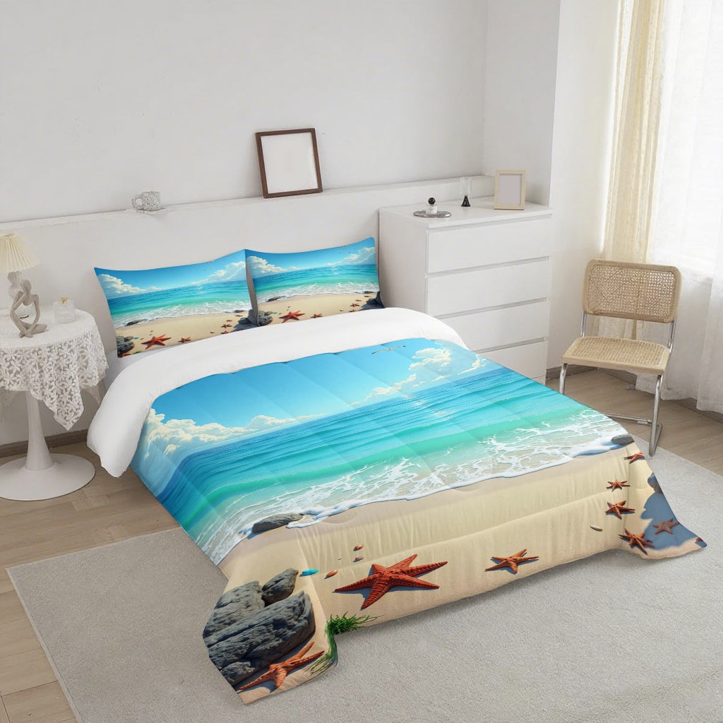 TEMU / JIT nuevo producto de impresión digital de alta definición con vistas al mar 180gms fabricantes de colcha de suministro directo a las figuras se pueden fijar