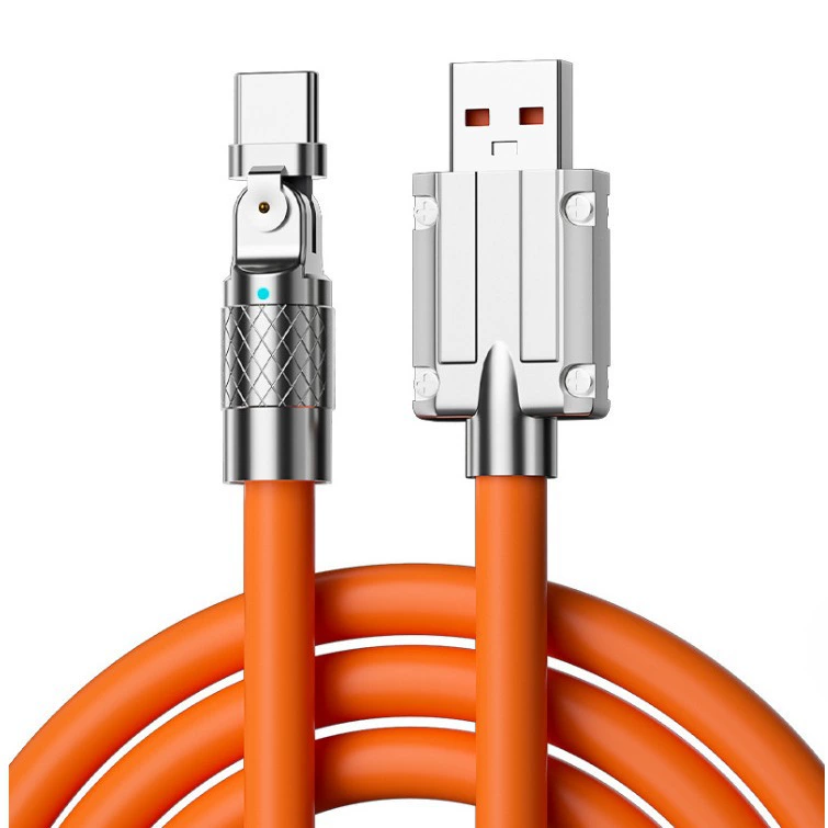 120W локтя супер быстрая зарядка 6A цинковый сплав кабель для передачи данных 180 ° поворот с лампой ручной тур толстый 1 м/корень