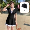 Black swimming cap+8217 one piece-black