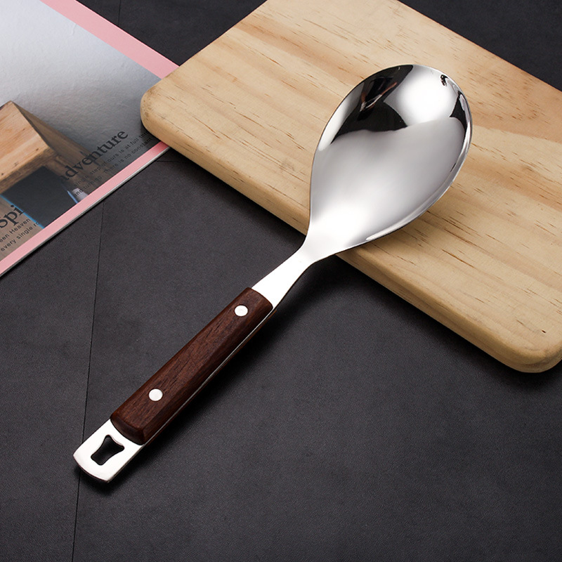 201 mango de madera de pera de acero inoxidable cuchara de cocina cuchara de cocina cuchara de arroz casera utensilios de cocina