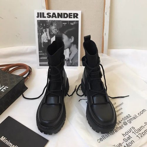 English-style Martin boots for women, autumn Korean version casual thick-soled black two-tone leather college-style single shoes