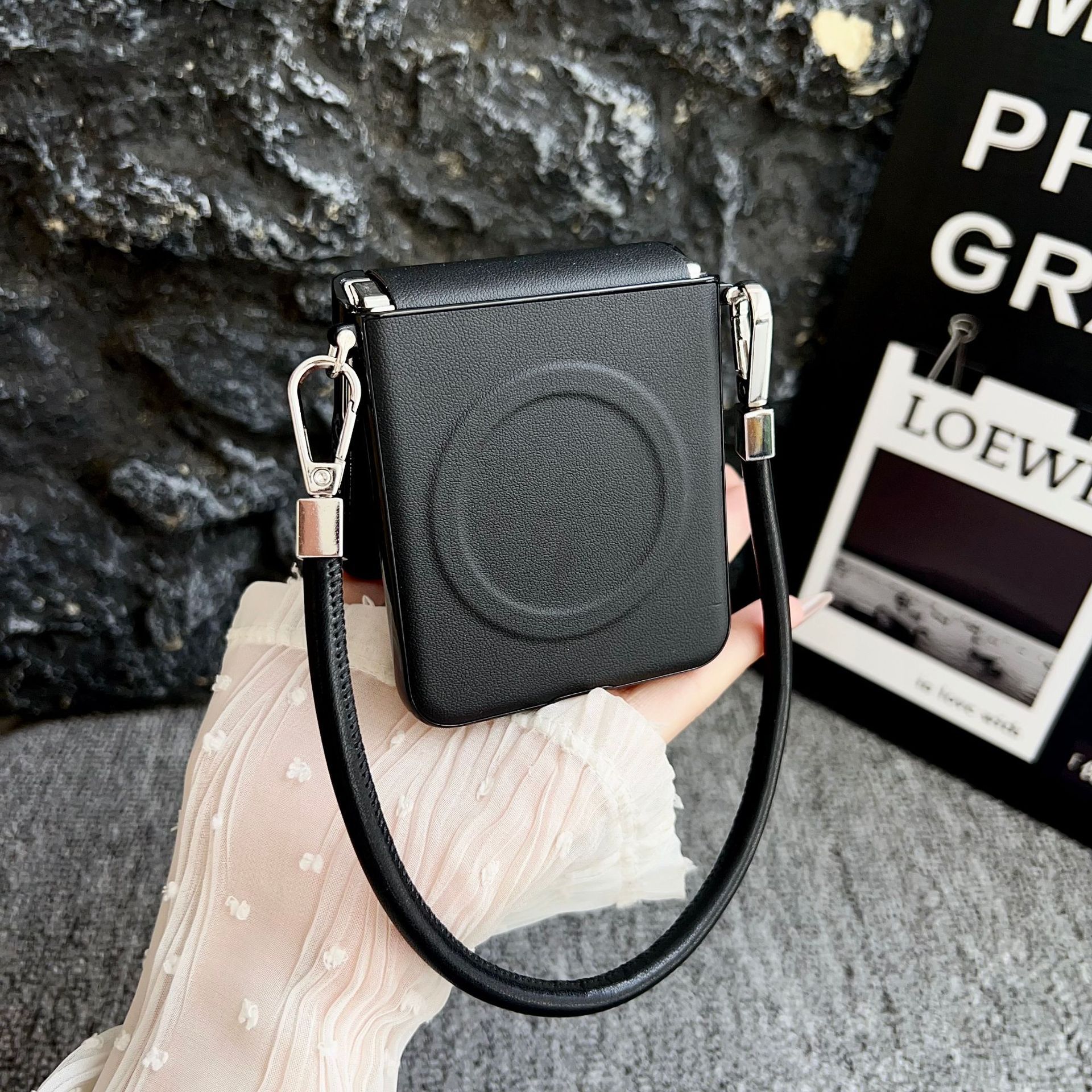 Magnetic Leather Case With Bracelet For Samsung Z Flip 5 And 4_voghion.com