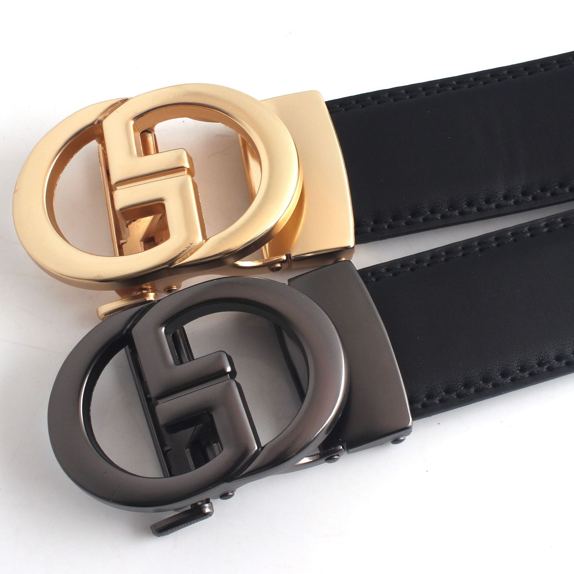 Men's Automatic Belt With Letter Buckle, Cowhide Leather Belt_voghion.com