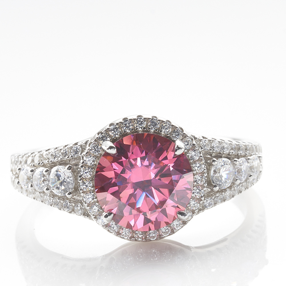 2 quilates 8mm anillo de piedra rosa s925 plata esterlina joyería fabricantes de anillo de piedra de color de piedra de piedra de color