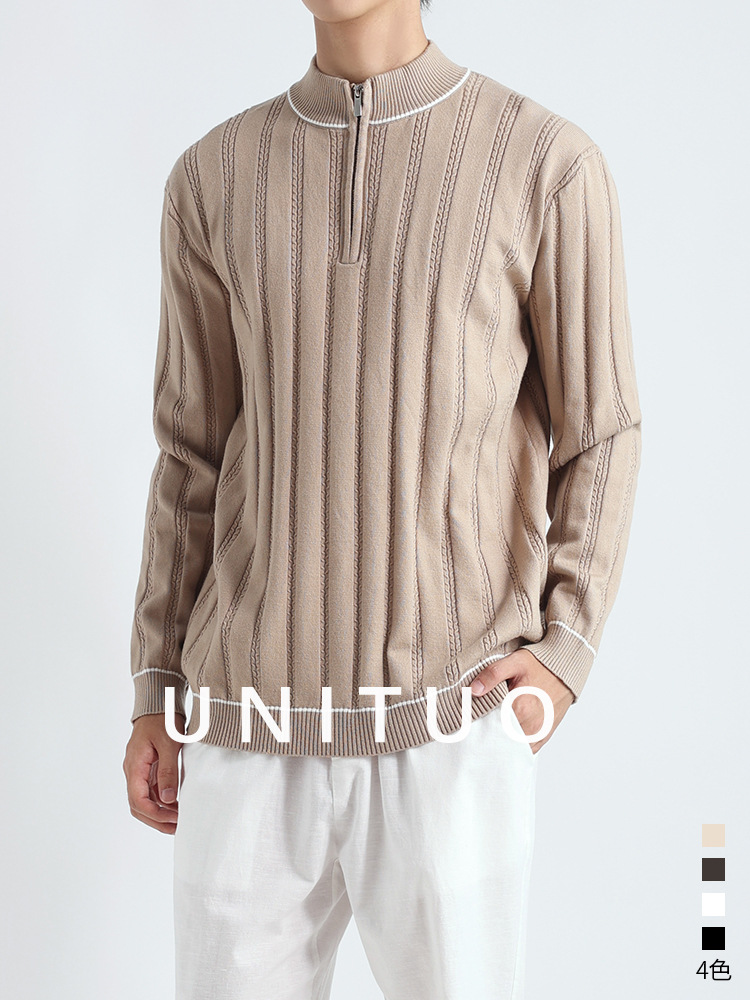 Lujo ligero para hombres de cuello medio alto polo polo polo de alto nivel de negocios suéter casual jersey polo