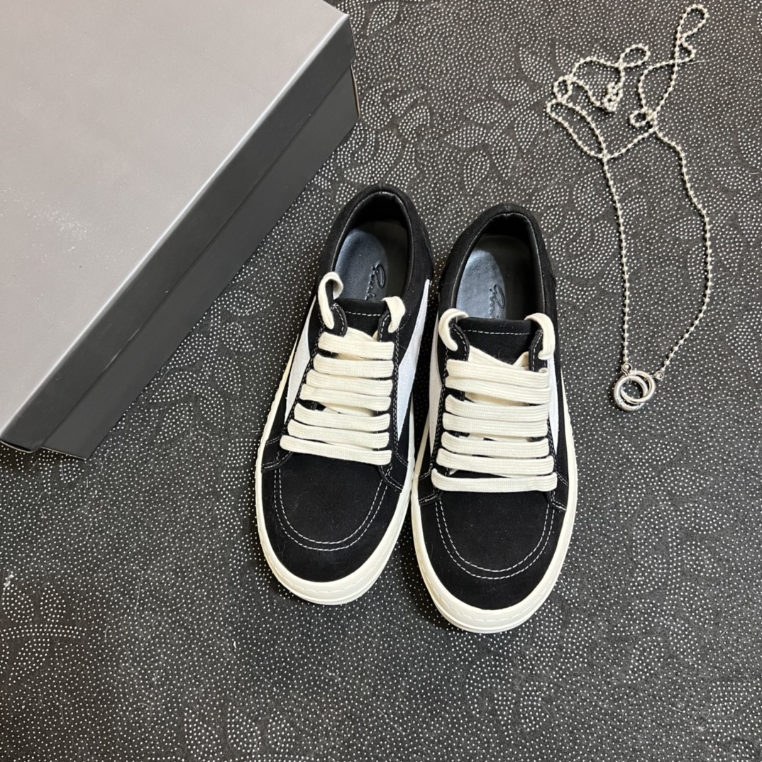 2024 Novo RO couro genuíno cano baixo com sola grossa, cadarço preto e branco, sapatos casuais escuros de rua para ambos_voghion.com