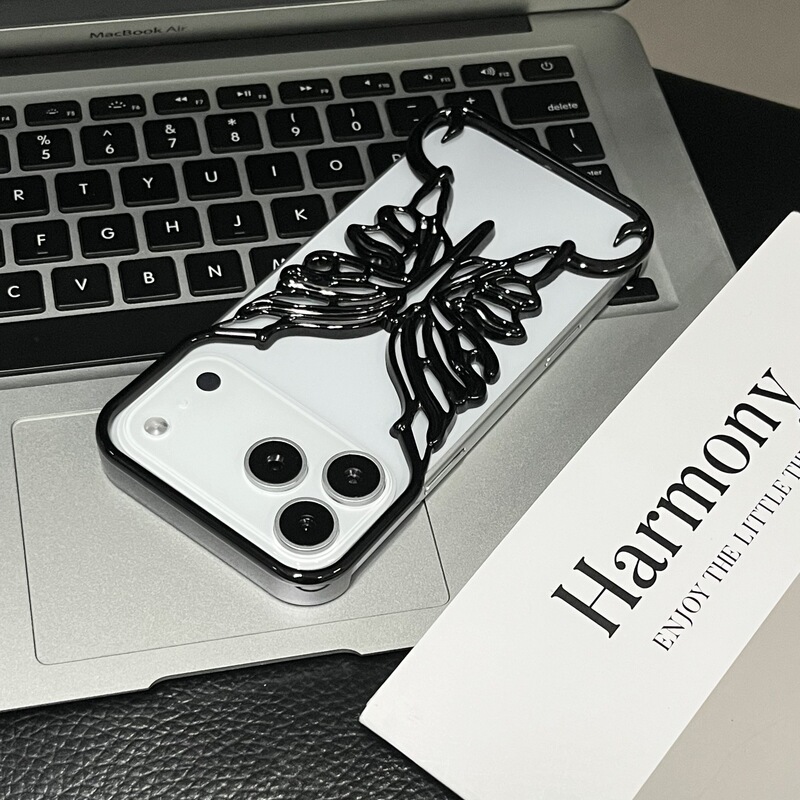 无边框镂空蝴蝶适用苹果17PROMAX手机壳iPhone16电镀PC保护套磨砂|undefined