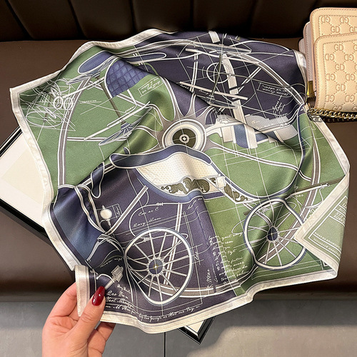 Spring and summer retro British medieval mechanical style light mulberry silk scarf women's 53 square scarf neck scarf