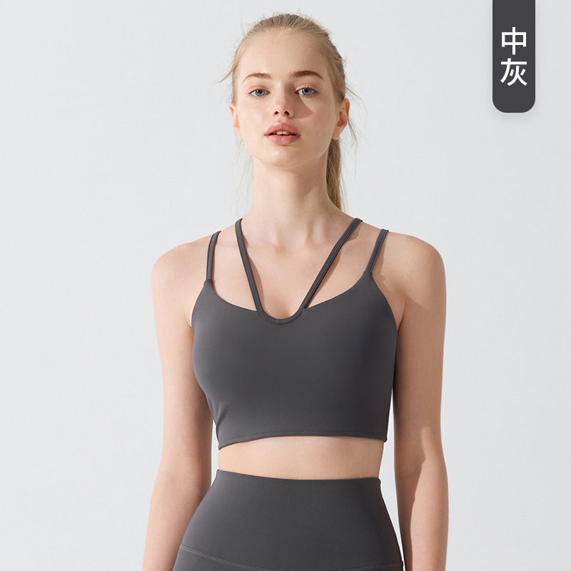 Nuevo sujetador de yoga absorbente de golpes ropa interior deportiva Chaleco de fitness de mujer belleza correa trasera Lycra ropa de Yoga de verano desnuda