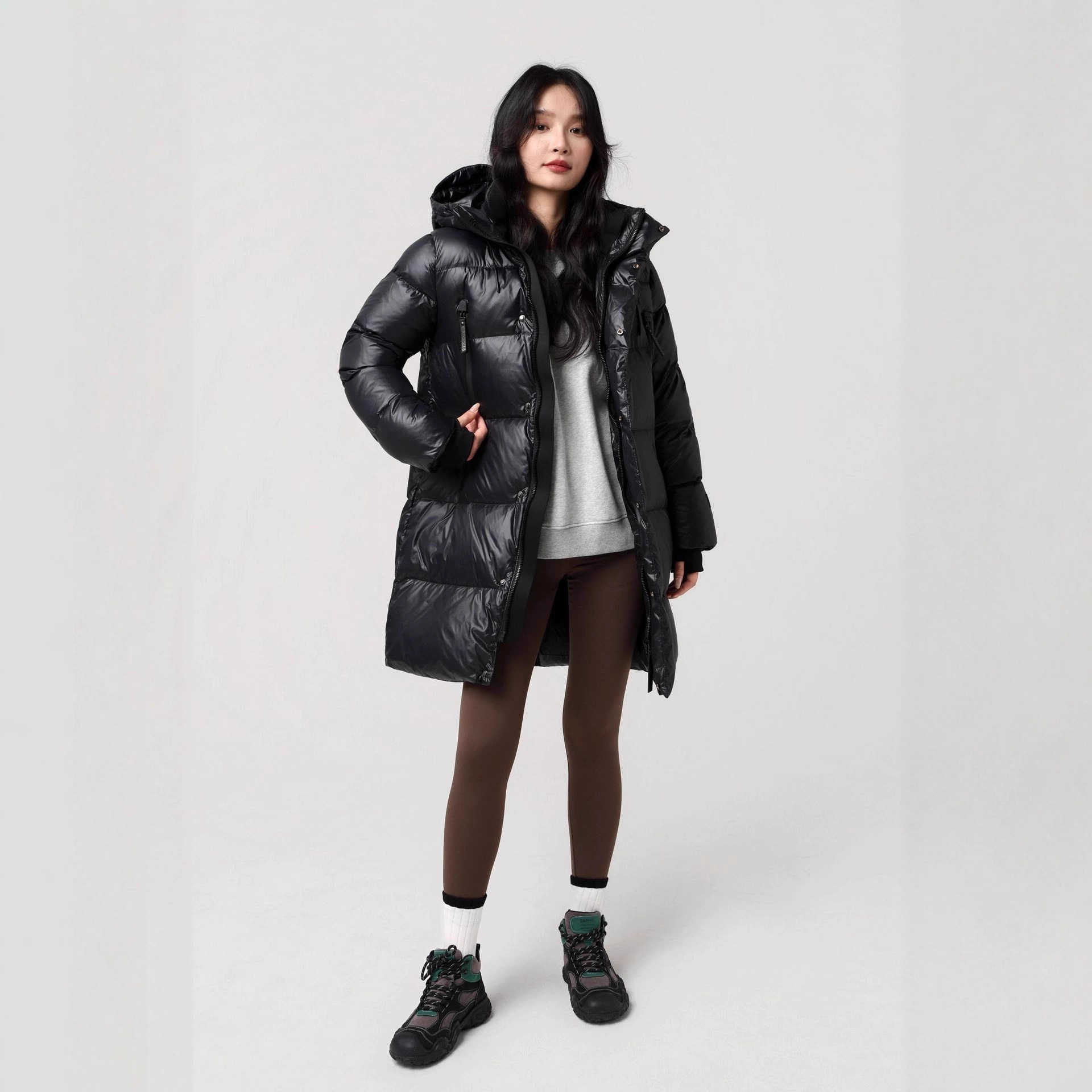 2025 New Black Gold Goose down Jacket Pioneer 30 Six-Grid Classy Mid-Length down Jacket Women's Winter Petite Jacket