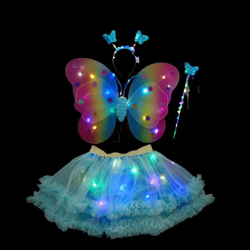 Mariposa luminosa alas de niña espalda juguetes flash niños maravillosos hadas varitas mágicas hadas flores set de tres piezas
