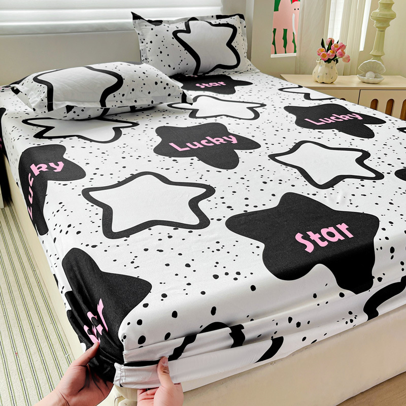 新スタイルのボックスシーツ、小さなフレッシュプリント、シングルピース、シングル/ダブルベッドカバー、防塵保護ベッドカバー、ナチュラルカラーのボックスシーツ