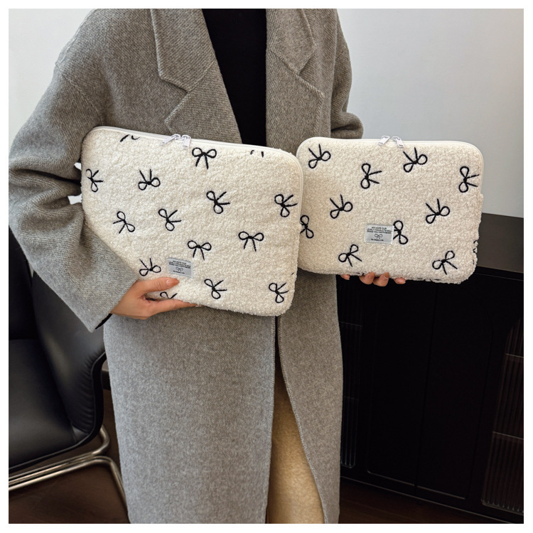 Korean new plush bow girl 11 inch ipad liner bag 13 14 inch laptop storage bag