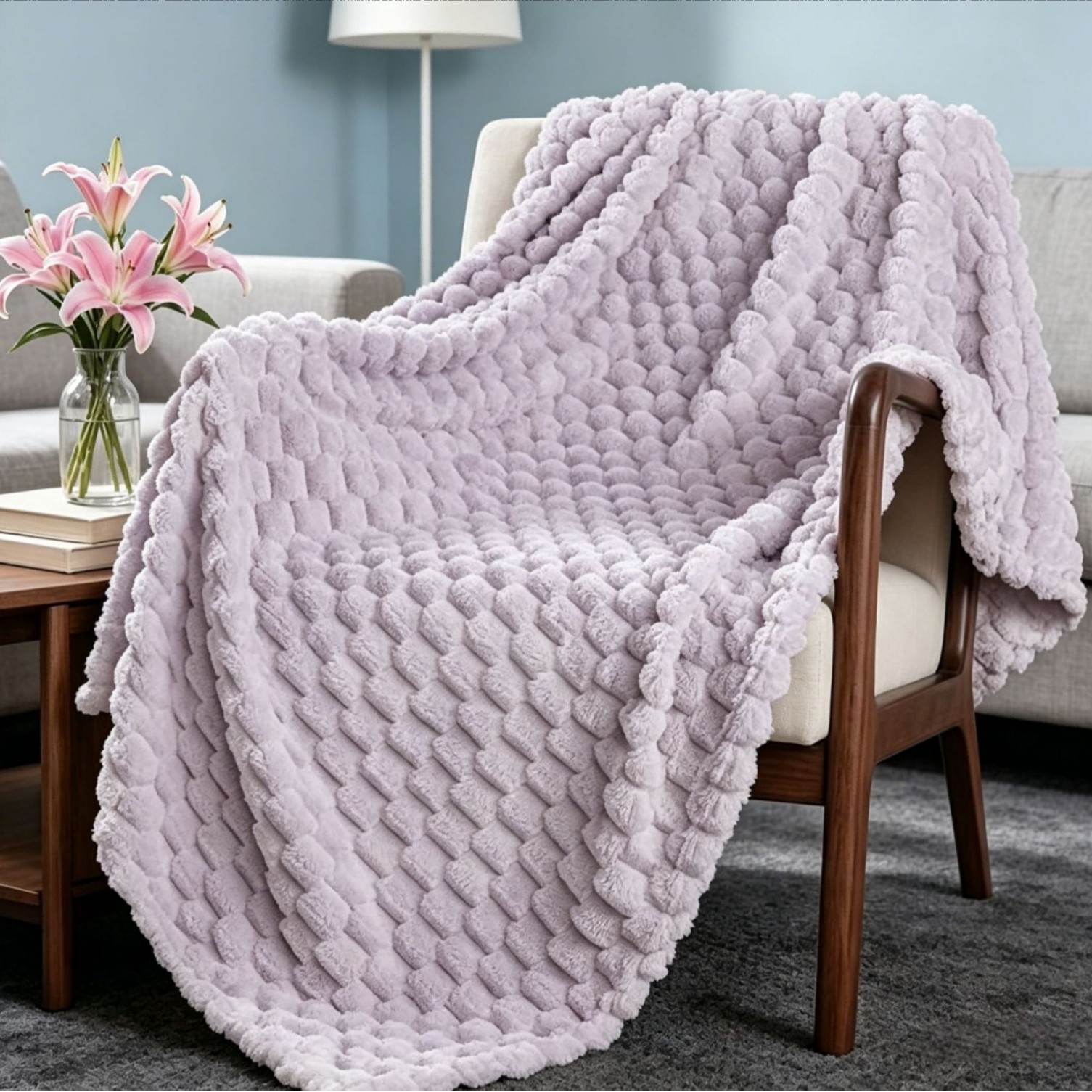 Manta Tejida Térmica para Siesta Jacquard 3D de Poliéster y Franela para Oficina y Dormitorio