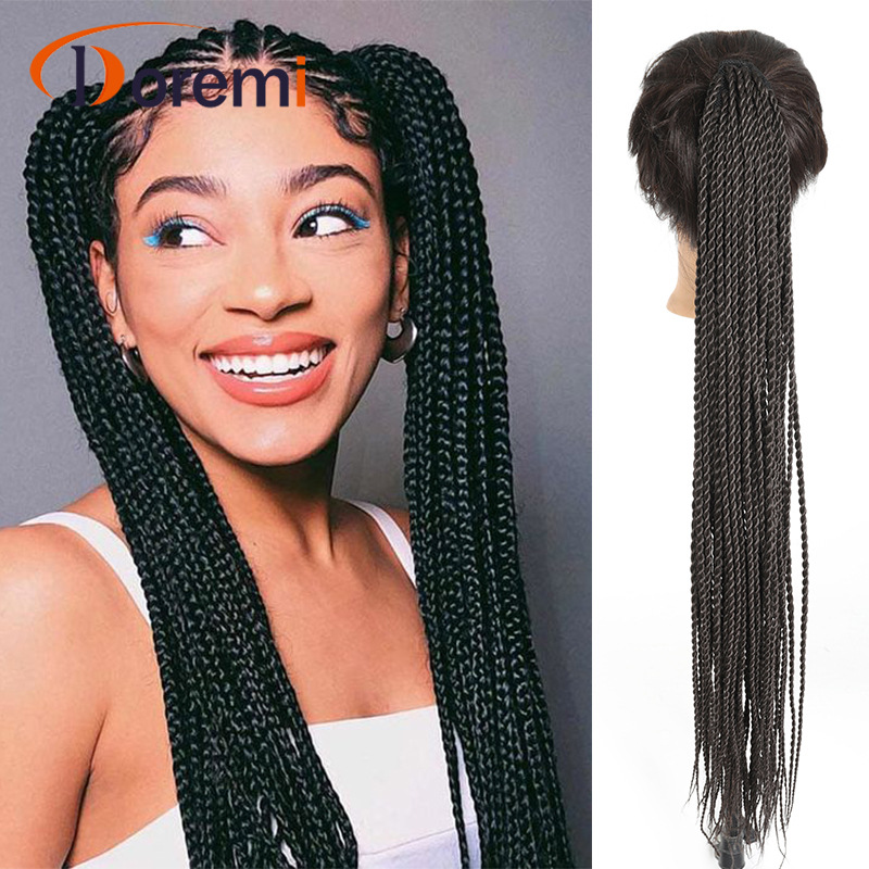 Perücke mit zwei geflochtenen Strängen und Kordelzug im Damen-Dreadlock-Pferdeschwanz-Stil_voghion.com