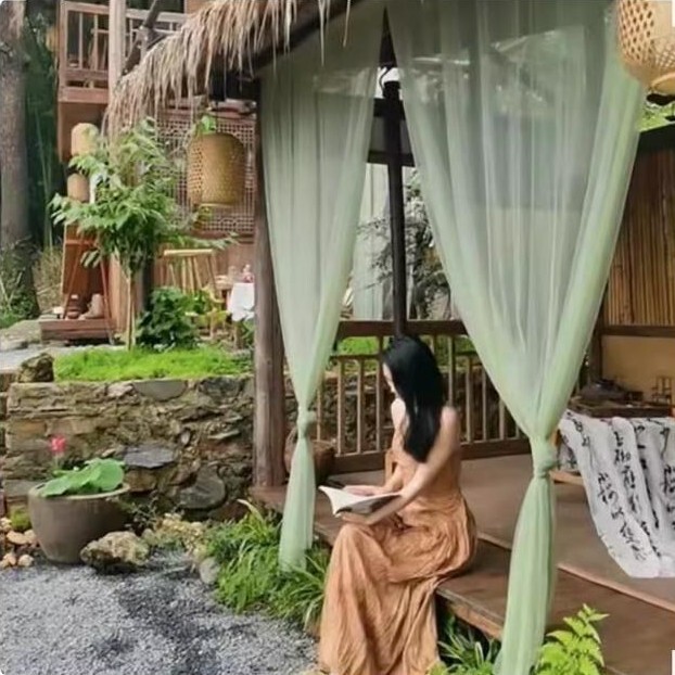 Green Gauze Courtyard Pavilion B&B Outdoor Decoration Mesh New Chinoiserie National Style Kindergarten Environmental Creation Arrangement Fabric