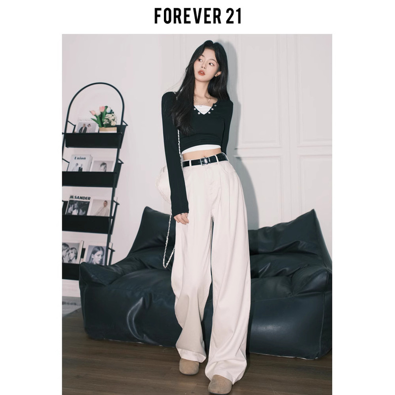 Forever 21 White High-Waisted Wide-Leg Jeans for Women, American Design, Loose Pear-Shaped Straight Pants