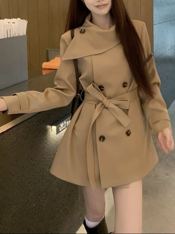 MIU系千金家2025秋冬季网红新款英伦风双排扣韩版通勤风衣外套女|undefined
