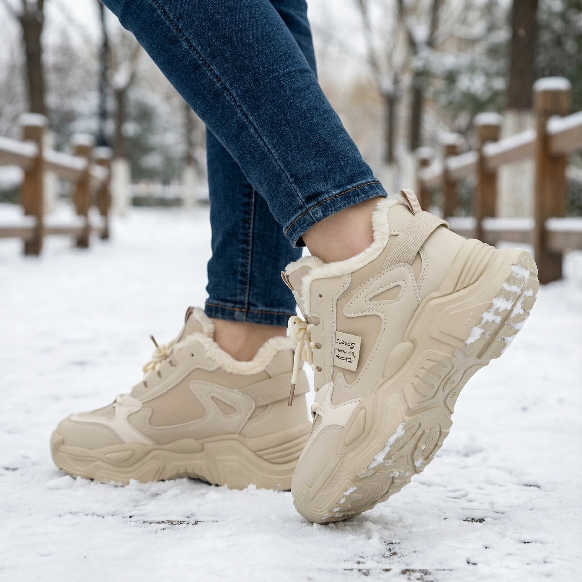 Invierno de lana y zapatos de algodón gruesos para mujeres nuevos zapatos deportivos de alta altura para padres con botas de nieve cálidas