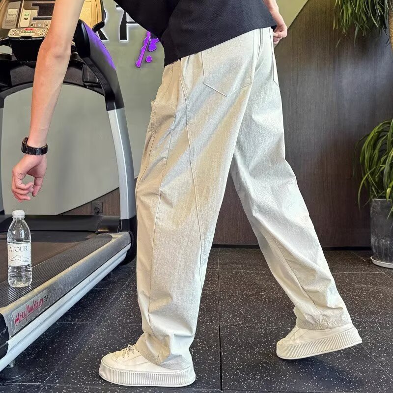 Men's Scimitar Straight Pants, Handsome Loose Wide-Leg Pants, Summer Ice Silk Quick-Drying Men's Pants 2025 New Casual Pants