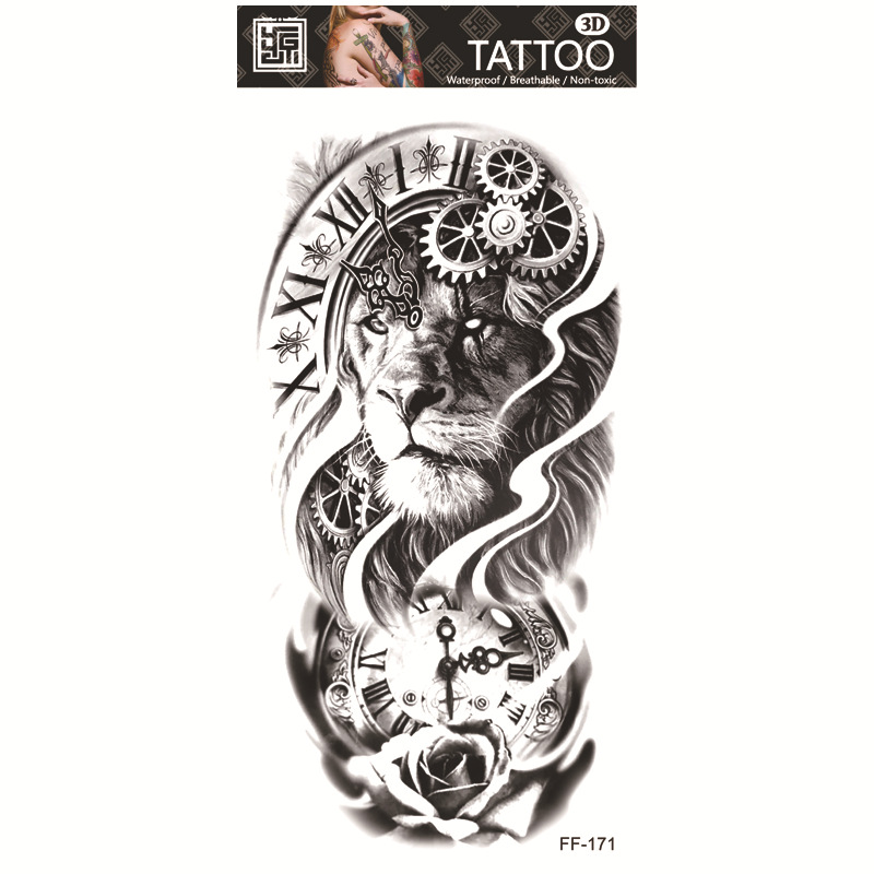 Yuanhua fábrica de pegatinas de tatuaje a prueba de agua en stock al por mayor cabeza de Lobo tótem texto árabe tatuaje pegatinas suministro transfronterizo