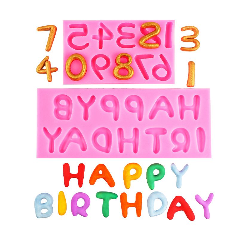 Chocolate molde digital herramientas para hornear pastel Feliz cumpleaños carta fondant molde de silicona