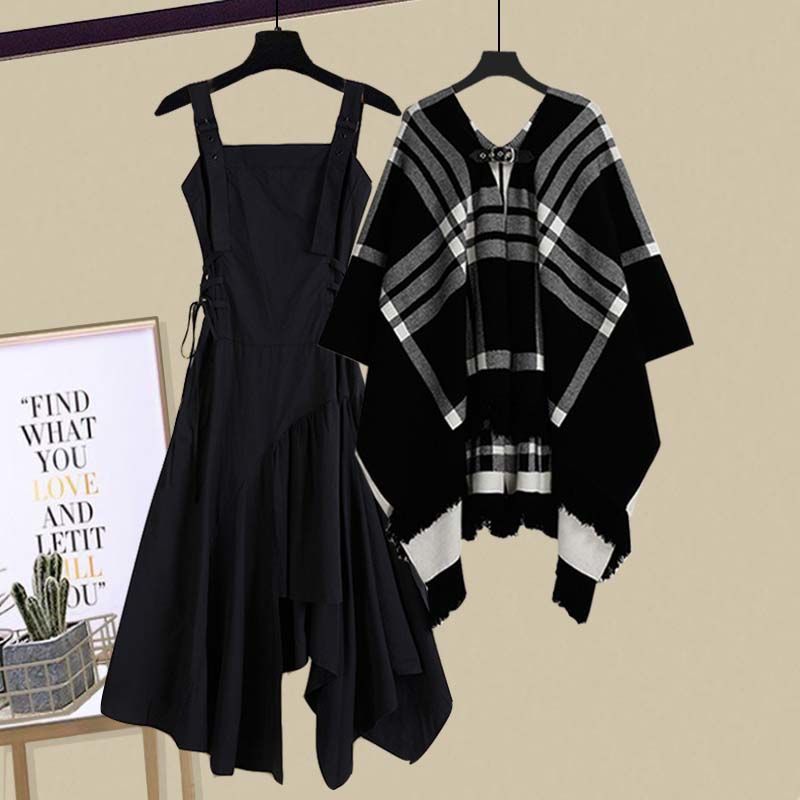 (2개) 가을/겨울 세트 여성 2024 새로운 패션 디자인 슬림 원피스 투피스 세트와 센스 니트 목도리 재킷