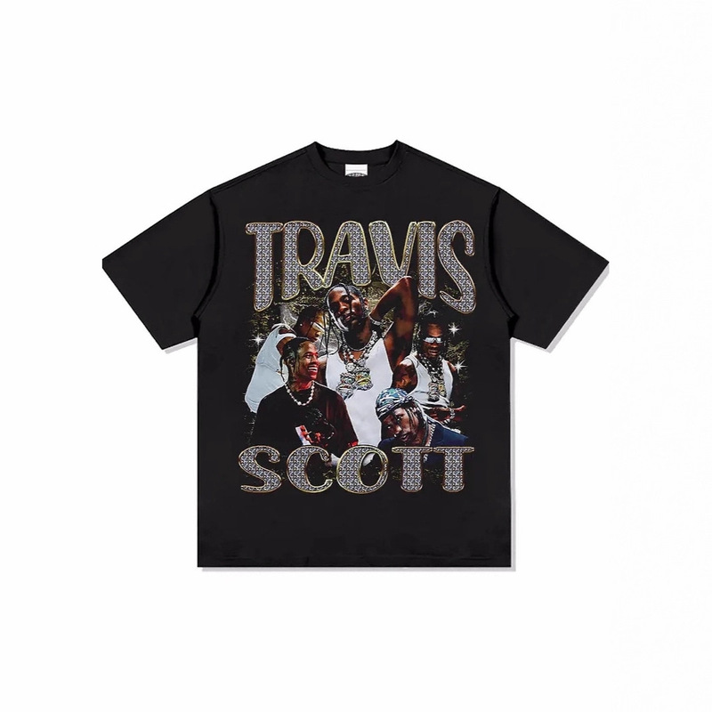 Lij*Travis Scott American Retro Digital Direct Print Loose Versatile Vintage Pure Cotton Men's