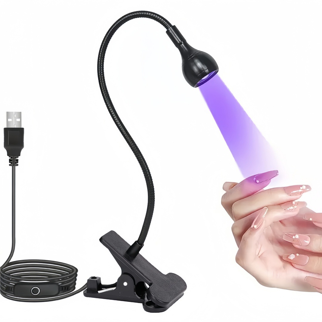 Lámpara de uñas de cuello de cisne, lámpara de clip USB de luz violeta de curado UV, lámpara de una palabra, de secado rápido, sin manos negras, lámpara de parrilla de uñas LED