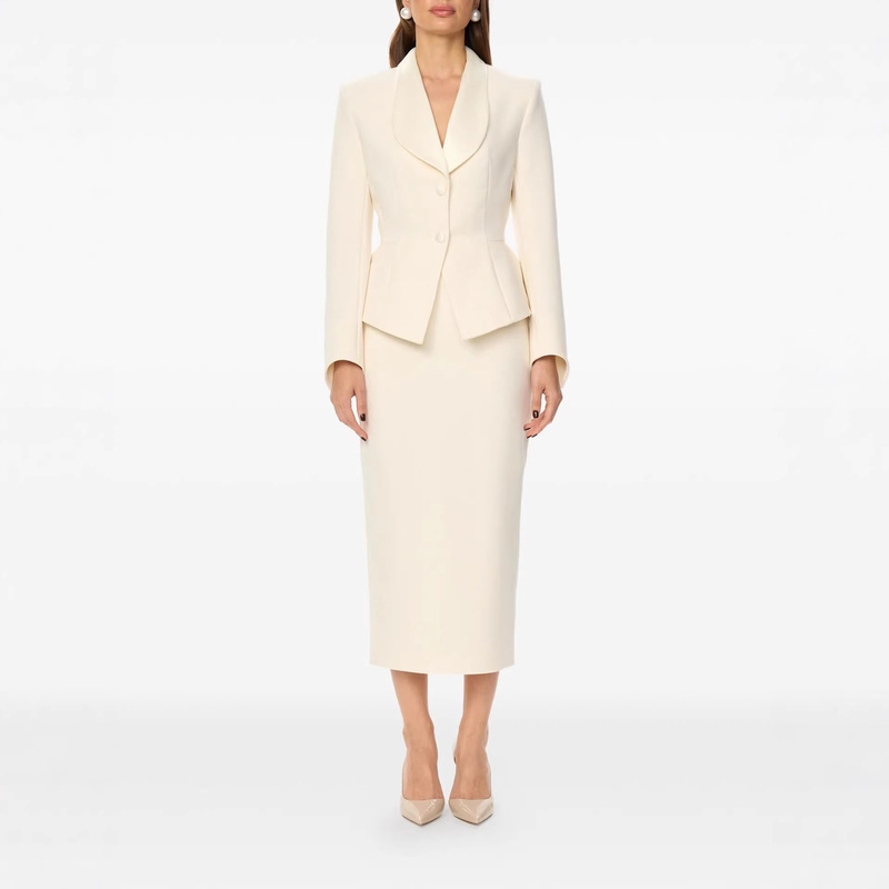 2026 Spring and Autumn New Fashionable Office Long-Sleeve Women's Solid Color Slim Fit Ruffle Hem Satin Lapel Short-Sleeve Blazer 2026 Spring and Autumn New Fashionable Office Long-Sleeve Women's Solid Color Slim Fit Ruffle Hem Satin Lapel Short-Sleeve Blazer