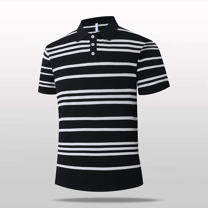 Polo camiseta de punto camiseta de manga corta hombre con solapa rayas viejas camisetas de hielo de negocios de verano fábrica transfronteriza al por mayor