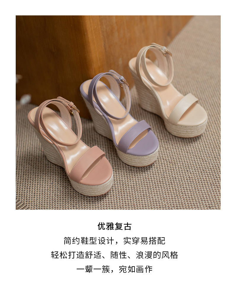 外贸厚底凉鞋女夏季新款复古一字带高跟女凉鞋圆头草编坡跟凉鞋女-阿里巴巴
