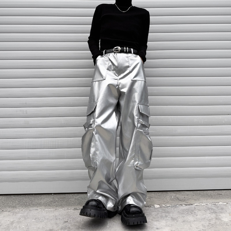 Stage Silver Work Pants for Men 2026 New Model All-Season Hip-Hop Loose Performance Stage Plus-Size Pants Men's Long Pants
