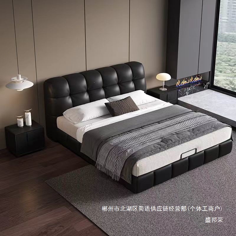 Fábrica directa italiana cama minimalista nueva cama puff negro 1.8m cama doble doble dormitorio principal caja alta moderna simple