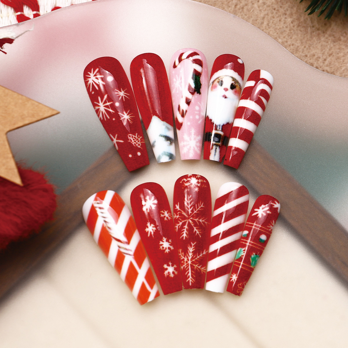 Navidad de vestir uñas de uñas falsas largas Santa Claus copo de nieve Europa y América Navidad alce Navidad decoración de uñas