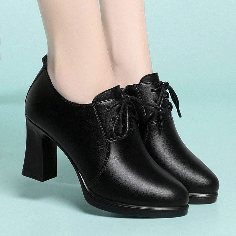 Универсальные женские туфли для стюардесс, черные кожаные туфли, плоская круглая подошва, мягкая подошва, офисные профессиональные туфли для женщин.