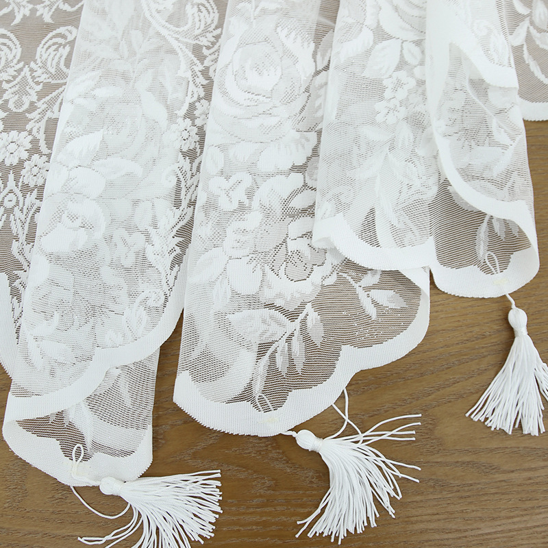 French light luxury rose lace curtains tassels home living room bedroom gauze curtain partition small door curtain short curtain
