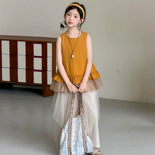 女童无袖屁帘裤套装夏季2026新款儿童夏装洋气时髦女大童韩系穿搭