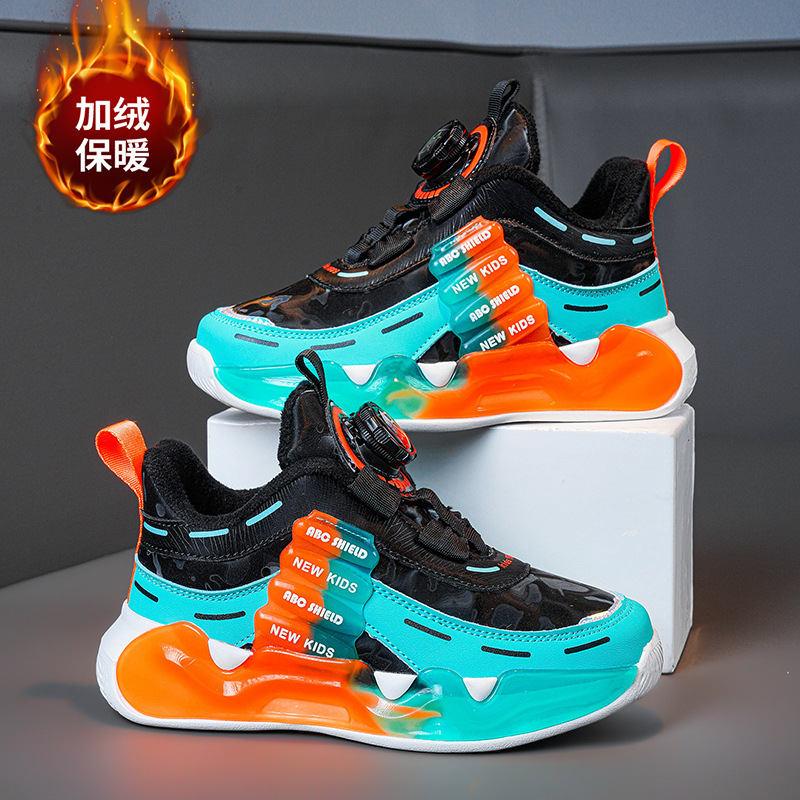 Zapatos de algodón, dos zapatos deportivos de invierno cálidos de algodón, zapatos de papá con hebilla giratoria para hombres, nuevos niños grandes 2024 niñas y niños más terciopelo