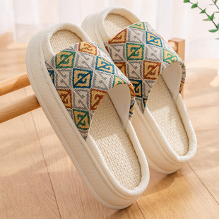 Thick-soled linen slippers women's spring and summer indoor home sandals home non-slip soft cotton linen slippers for all seasons men